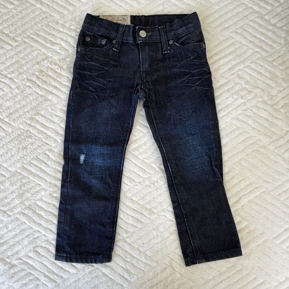 Polo Ralph Lauren Boys Size 2T Dark Wash Slim Straight Denim Jeans Adjustable
